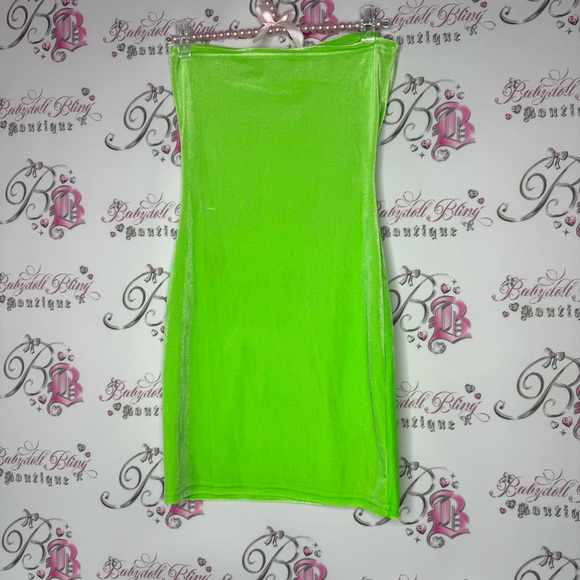 Dress heart bling rhinestone lime πβπ©green velvet velour soft leg slit strapless - Picture 6 of 12